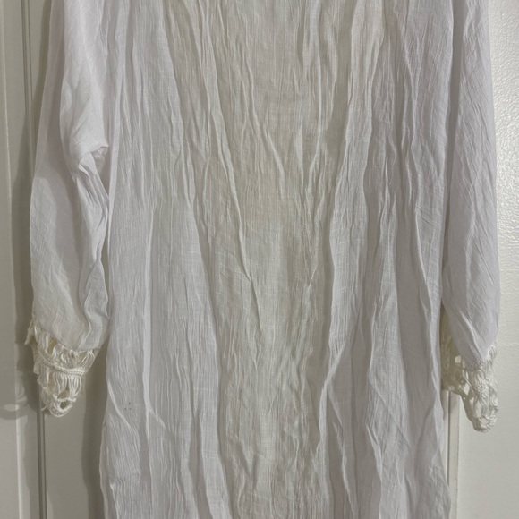 White Crochet Trim Tunic Coverup One Size - Picture 5 of 8